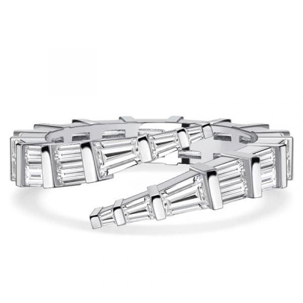 Sterling Silver Baguette Cut Bypass Promise Ring | Travel Wedding Band Alternative
