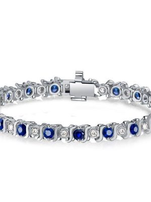 Blue & White Sapphire Tennis Bracelet in Sterling Silver - Affordable Elegance