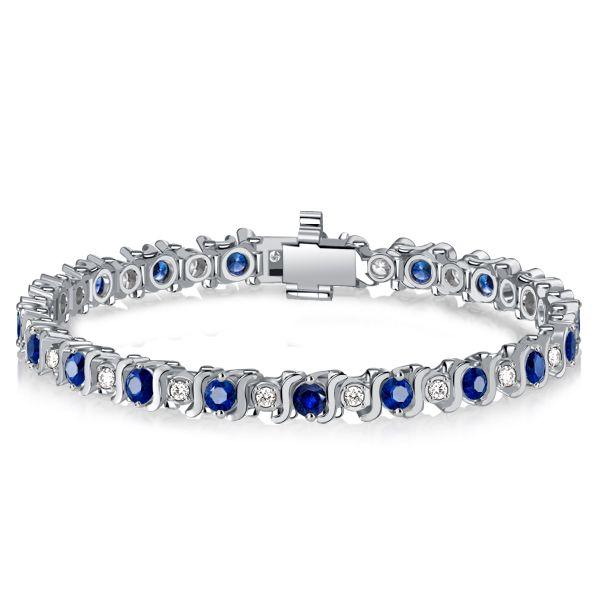 Blue & White Sapphire Tennis Bracelet in Sterling Silver - Affordable Elegance