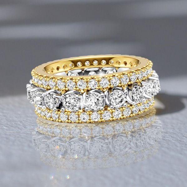 2-Tone Triple Row Round Cut Eternity Wedding Band in Sterling Silver (3.06 CT. TW.)