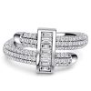 Micro Pave Engagement Ring Sterling Silver Round & Baguette Diamond Alternative Stones