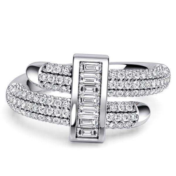 Micro Pave Engagement Ring Sterling Silver Round & Baguette Diamond Alternative Stones