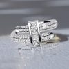 Micro Pave Engagement Ring Sterling Silver Round & Baguette Diamond Alternative Stones