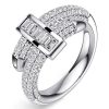 Micro Pave Engagement Ring Sterling Silver Round & Baguette Diamond Alternative Stones