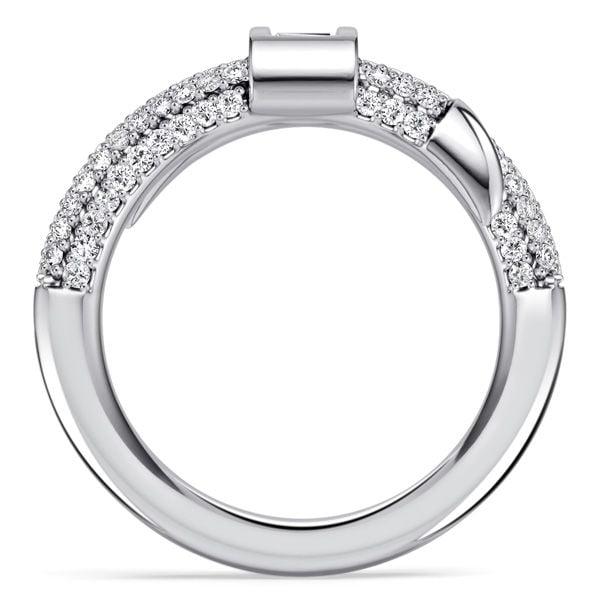 Micro Pave Engagement Ring Sterling Silver Round & Baguette Diamond Alternative Stones