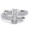 Micro Pave Engagement Ring Sterling Silver Round & Baguette Diamond Alternative Stones