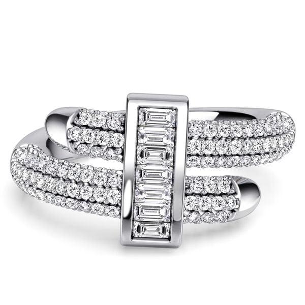 Micro Pave Engagement Ring Sterling Silver Round & Baguette Diamond Alternative Stones