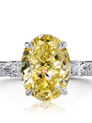 Oval Yellow Sapphire Engagement Ring - 925 Sterling Silver, 4.00 CT
