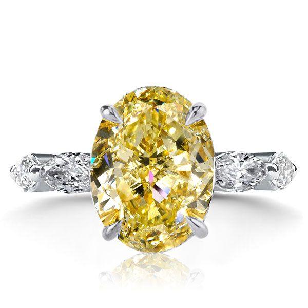 Oval Yellow Sapphire Engagement Ring - 925 Sterling Silver, 4.00 CT