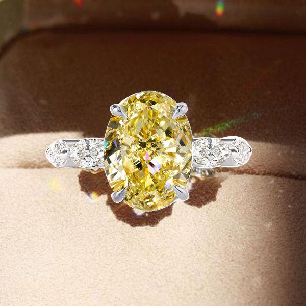 Oval Yellow Sapphire Engagement Ring - 925 Sterling Silver, 4.00 CT