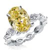 Oval Yellow Sapphire Engagement Ring - 925 Sterling Silver, 4.00 CT