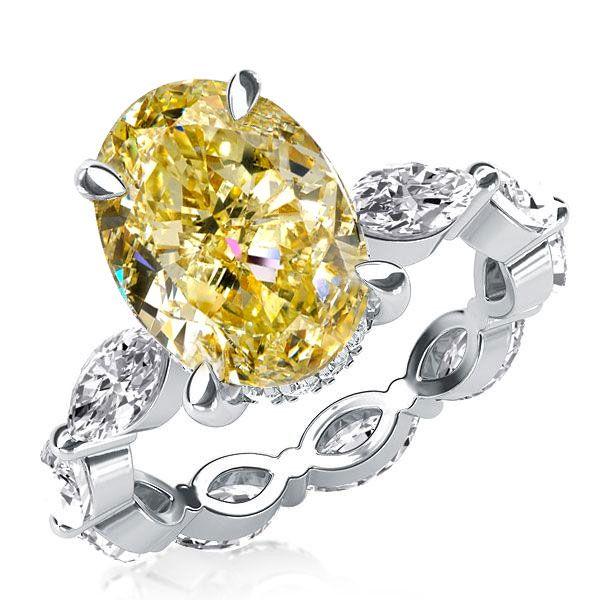 Oval Yellow Sapphire Engagement Ring - 925 Sterling Silver, 4.00 CT