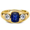 Three Stone Blue Sapphire Cushion Cut Engagement Ring in 18K Gold Plated Sterling Silver