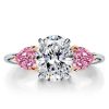 Oval & Heart Cut White Sapphire Three Stone Engagement Ring - Sterling Silver