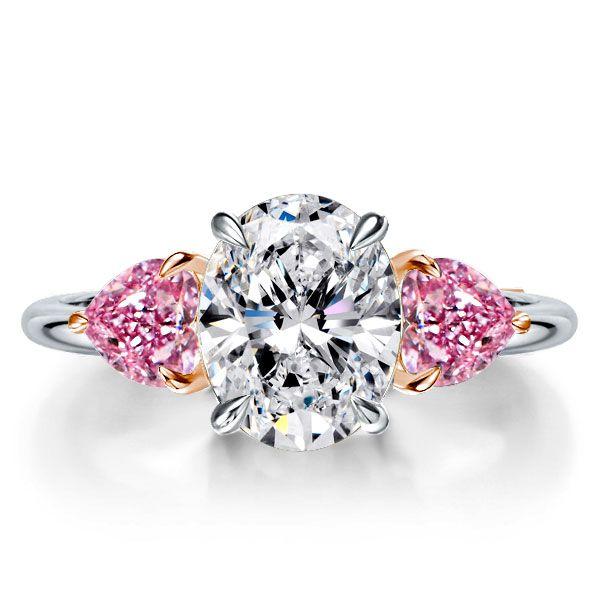 Oval & Heart Cut White Sapphire Three Stone Engagement Ring - Sterling Silver