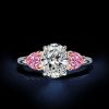 Oval & Heart Cut White Sapphire Three Stone Engagement Ring - Sterling Silver