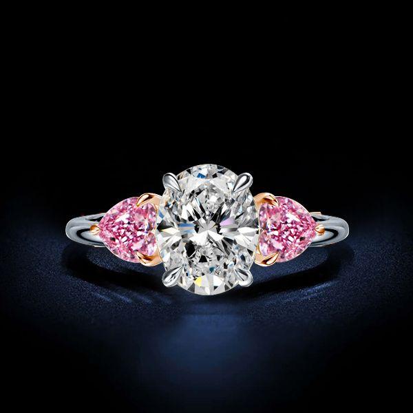 Oval & Heart Cut White Sapphire Three Stone Engagement Ring - Sterling Silver