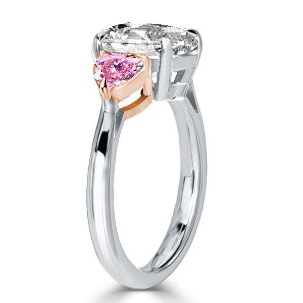 Oval & Heart Cut White Sapphire Three Stone Engagement Ring - Sterling Silver