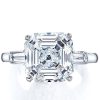 Asscher Cut White Sapphire Engagement Ring Set - Sterling Silver Three Stone