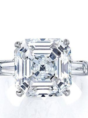 Asscher Cut White Sapphire Engagement Ring Set - Sterling Silver Three Stone