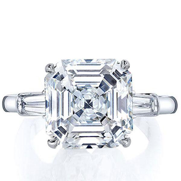 Asscher Cut White Sapphire Engagement Ring Set - Sterling Silver Three Stone