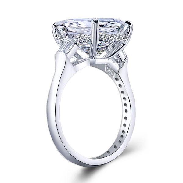 Asscher Cut White Sapphire Engagement Ring Set - Sterling Silver Three Stone