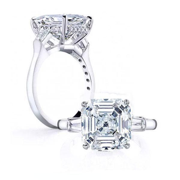 Asscher Cut White Sapphire Engagement Ring Set - Sterling Silver Three Stone