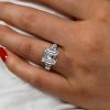 Asscher Cut White Sapphire Engagement Ring Set - Sterling Silver Three Stone