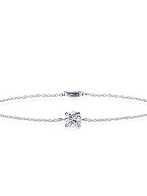 Dainty Sterling Silver Round Cut Cubic Zirconia Single Stone Bracelet