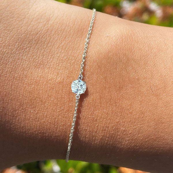 Dainty Sterling Silver Round Cut Cubic Zirconia Single Stone Bracelet