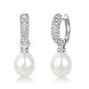 Round Cut Pearl and Silver Drop Earrings for Women, 925 Sterling Silver