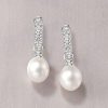 Round Cut Pearl and Silver Drop Earrings for Women, 925 Sterling Silver