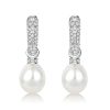 Round Cut Pearl and Silver Drop Earrings for Women, 925 Sterling Silver