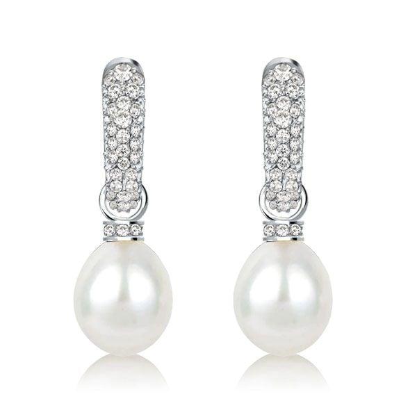 Round Cut Pearl and Silver Drop Earrings for Women, 925 Sterling Silver