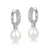 Round Cut Pearl and Silver Drop Earrings for Women, 925 Sterling Silver