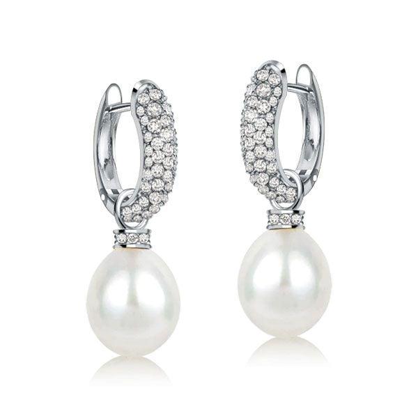 Round Cut Pearl and Silver Drop Earrings for Women, 925 Sterling Silver