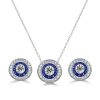 Vintage Style Blue Sapphire Halo Necklace & Earring Set - Sterling Silver