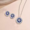Vintage Style Blue Sapphire Halo Necklace & Earring Set - Sterling Silver