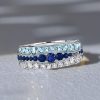 Multi-Row Blue Sapphire and Aquamarine Half Eternity Band Ring in Sterling Silver