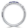 Multi-Row Blue Sapphire and Aquamarine Half Eternity Band Ring in Sterling Silver