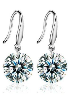 White Sapphire Drop Earrings, 925 Sterling Silver, Classic Design