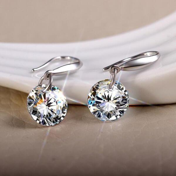 White Sapphire Drop Earrings, 925 Sterling Silver, Classic Design