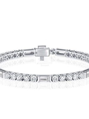 Art Deco White Sapphire Tennis Bracelet for Women in Sterling Silver