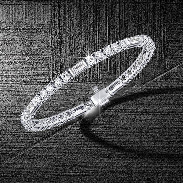 Art Deco White Sapphire Tennis Bracelet for Women in Sterling Silver