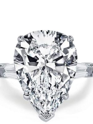 Pear Cut White Sapphire Engagement Ring - Sterling Silver Three Stone