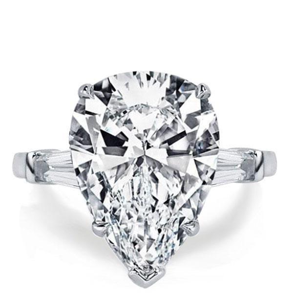 Pear Cut White Sapphire Engagement Ring - Sterling Silver Three Stone