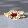 Golden Oval Ruby & Sapphire Halo Promise Ring - 18K Gold Plated Silver