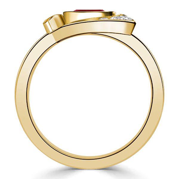 Golden Oval Ruby & Sapphire Halo Promise Ring - 18K Gold Plated Silver