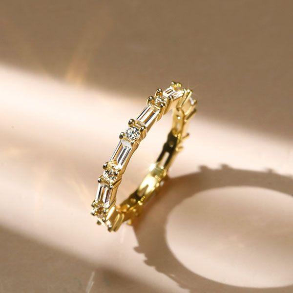 18K Gold Plated Sterling Silver Thin Eternity Wedding Band - Classic Design