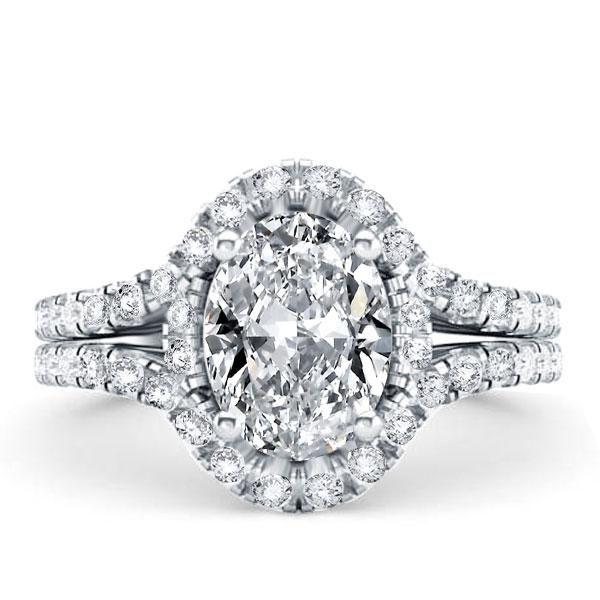 Oval Halo Engagement Ring - Created White Sapphire, 925 Sterling Silver